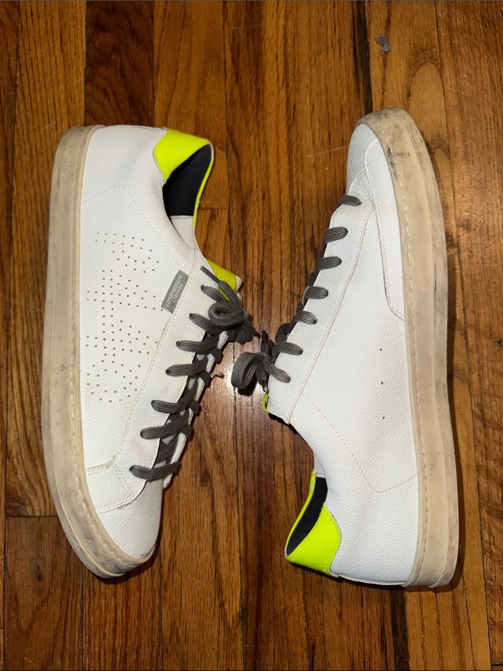 P448 Distressed Mens White/Neon Green Sneakers Size 43 (Fits 9.5-10US)